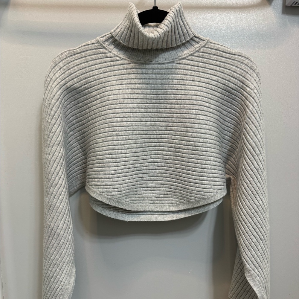 Free People Gray Cropped Cowl Neck Sweater